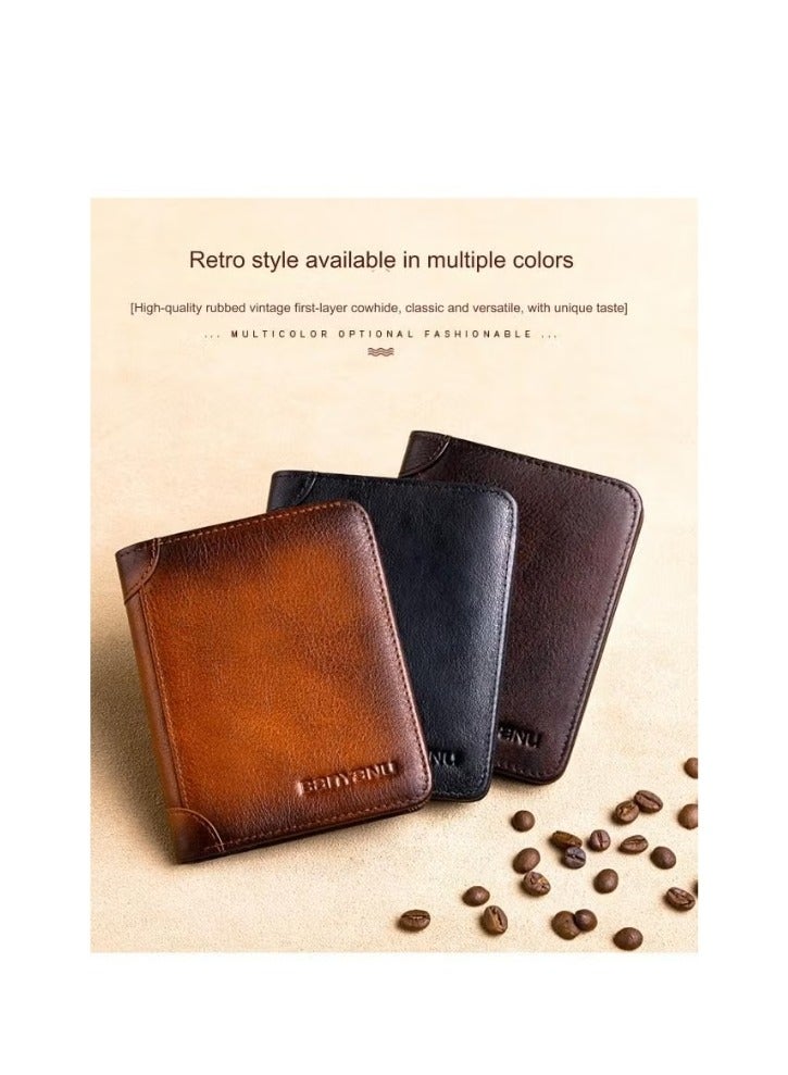 Generic Portable Business Men's Genuine Leather Anti-theft Brush Ultra-thin Multi-card Slot Short Wallet Cash clip wallet brown  - Image 4