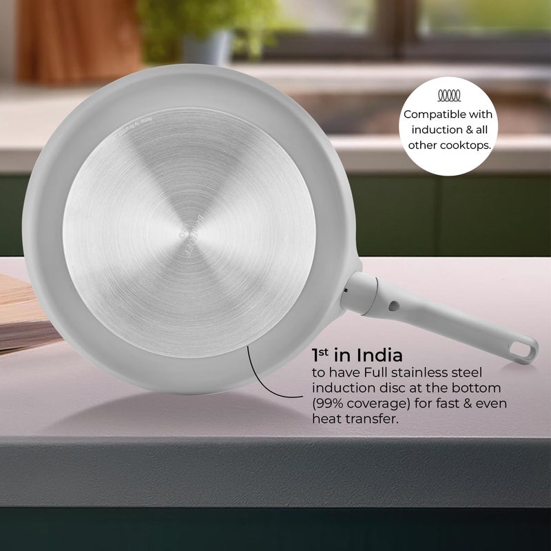 Berghoff Berghoff 28 cm Recycled Aluminum Non-Stick Cooking Tawa | CeraGreen Ceramic Coating| PTFE, PFAS Free |Induction, Dishwasher Ready |Dark Grey |5 Yr Warranty  - Image 3