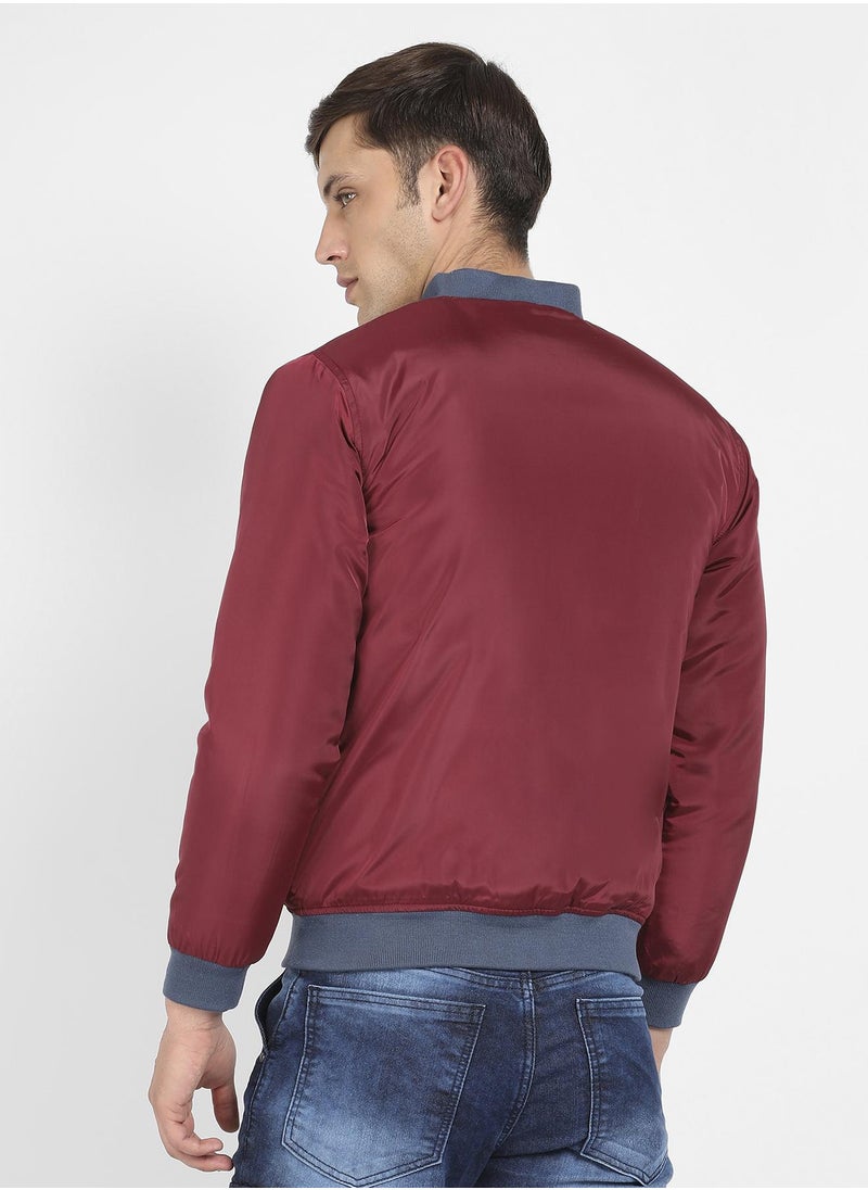 Campus Sutra - Men's Red Zip-Front Puffer Jacket With Contrast Piping - Image 1