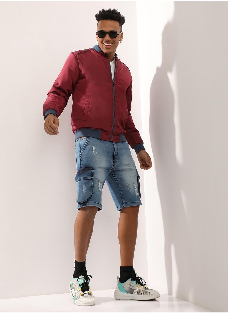 Campus Sutra - Men's Red Zip-Front Puffer Jacket With Contrast Piping - Image 1