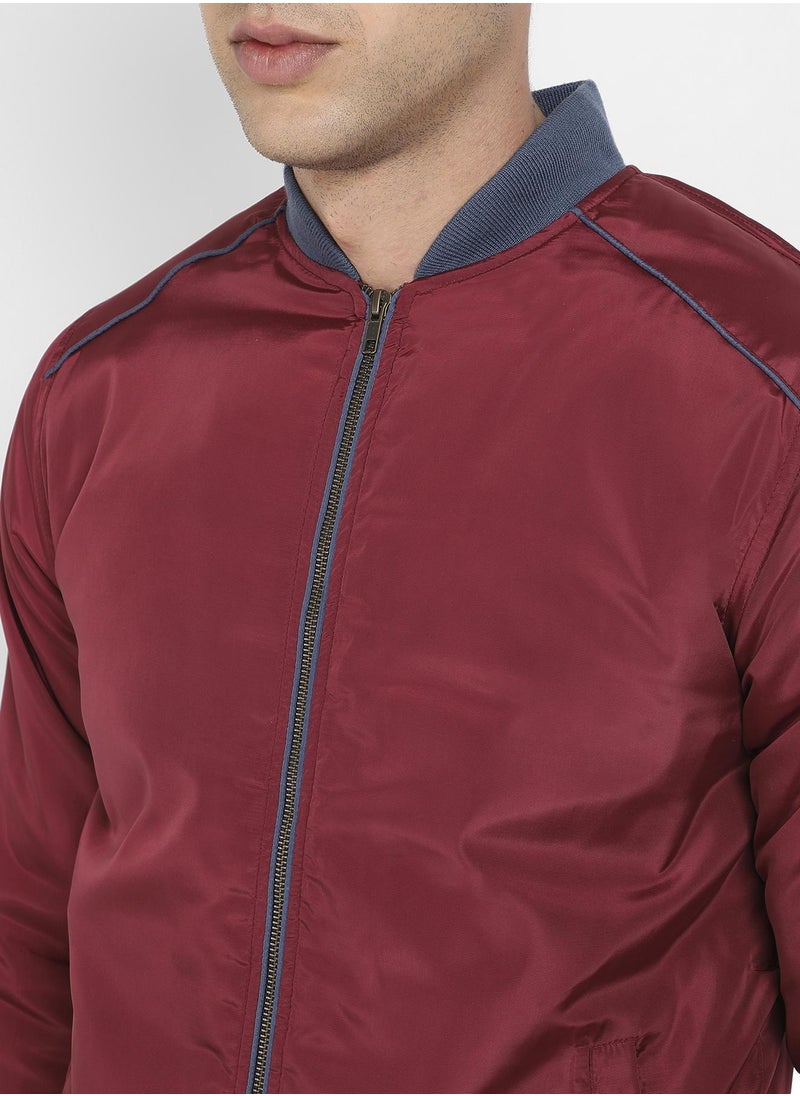 Campus Sutra - Men's Red Zip-Front Puffer Jacket With Contrast Piping - Image 1