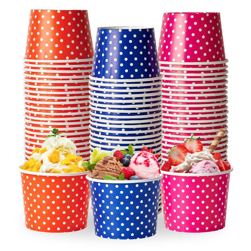 LITOPAK 150 Pack 8 oz Ice Cream Cups Disposable Dessert Cups for Cold or Hot Food Coloured Paper Dessert Bowls for Soups Sundaes and Ice Cream