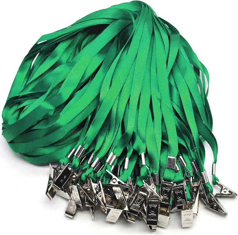 Beebel Green Lanyards 100 Pack Nylon Flat Badge Lanyard for Id Badge Name Tag (Green, 100 Pack) - Image 1