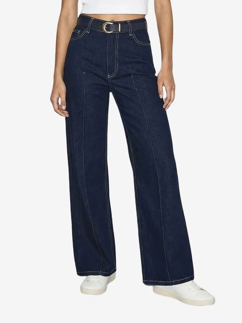 بيانكو لوتشي LUCCI High Waist Wide Leg Denim Trousers with Belt