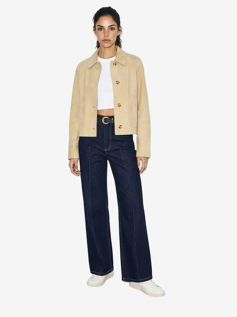 بيانكو لوتشي LUCCI High Waist Wide Leg Denim Trousers with Belt