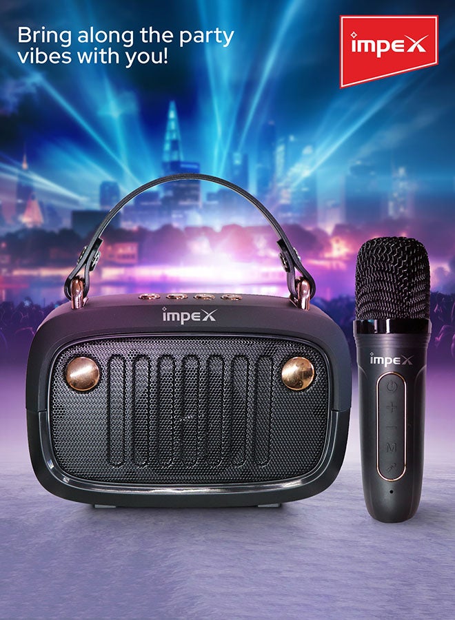 Impex Karaoke Bluetooth Portable Speaker With Wireless Mic With Voice Modulation Black - Image 4