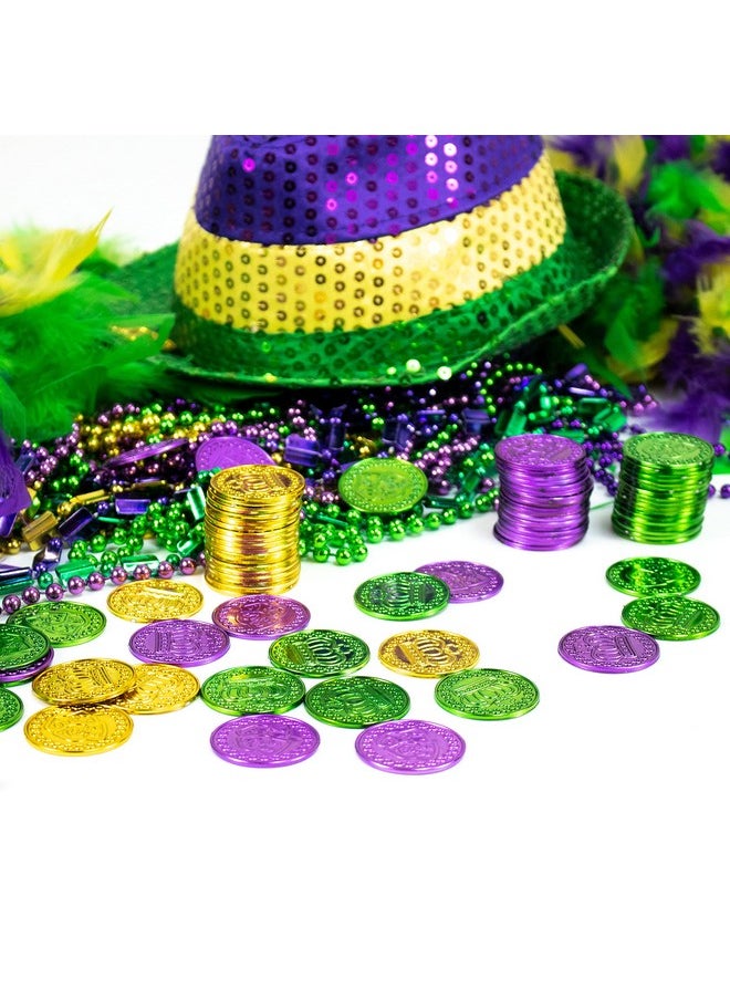 GiftExpress 144Pc Mardi Gras Plastic Coins Assorted Metallic Gold Green Purple Mardi Gras Coins Bulk For Mardi Gras Parade Party Favors  - Image 3