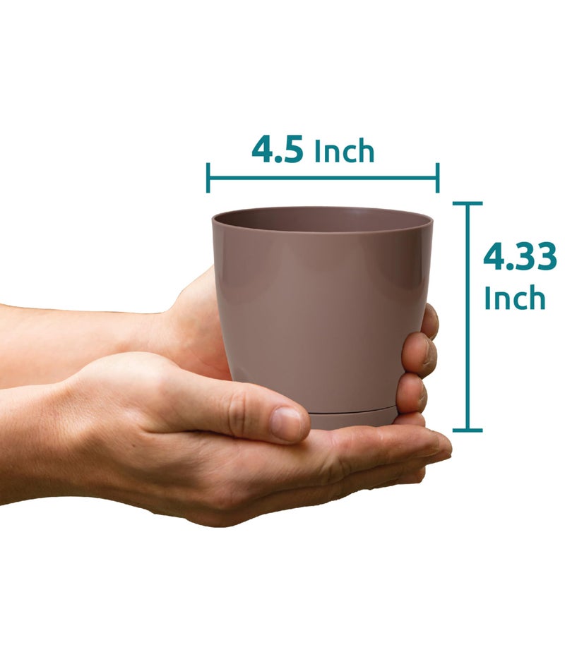 Nurturing Green® Combo of 6 Self Watering Flower Pots for Plants | Plastic Plant Pots | Planter Pots for Home, Indoor Living Room,Garden (Color: Mocha, Size: 11.5cm x 11cm Each) - Image 3