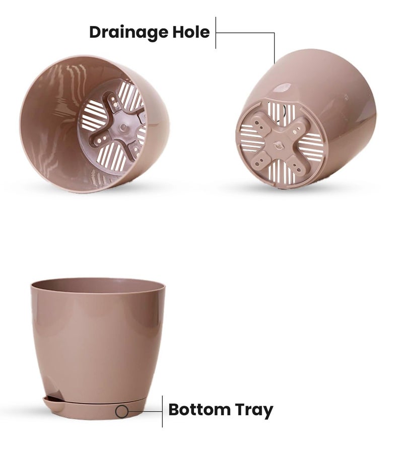 Nurturing Green® Combo of 6 Self Watering Flower Pots for Plants | Plastic Plant Pots | Planter Pots for Home, Indoor Living Room,Garden (Color: Mocha, Size: 11.5cm x 11cm Each) - Image 2