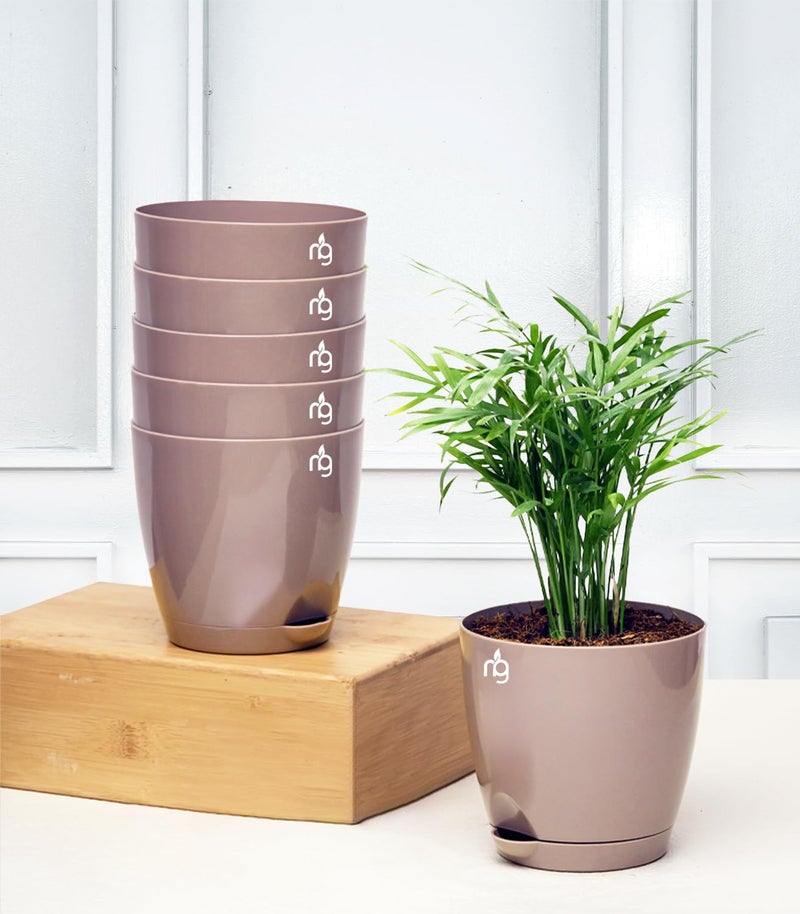 Nurturing Green® Combo of 6 Self Watering Flower Pots for Plants | Plastic Plant Pots | Planter Pots for Home, Indoor Living Room,Garden (Color: Mocha, Size: 11.5cm x 11cm Each) - Image 1