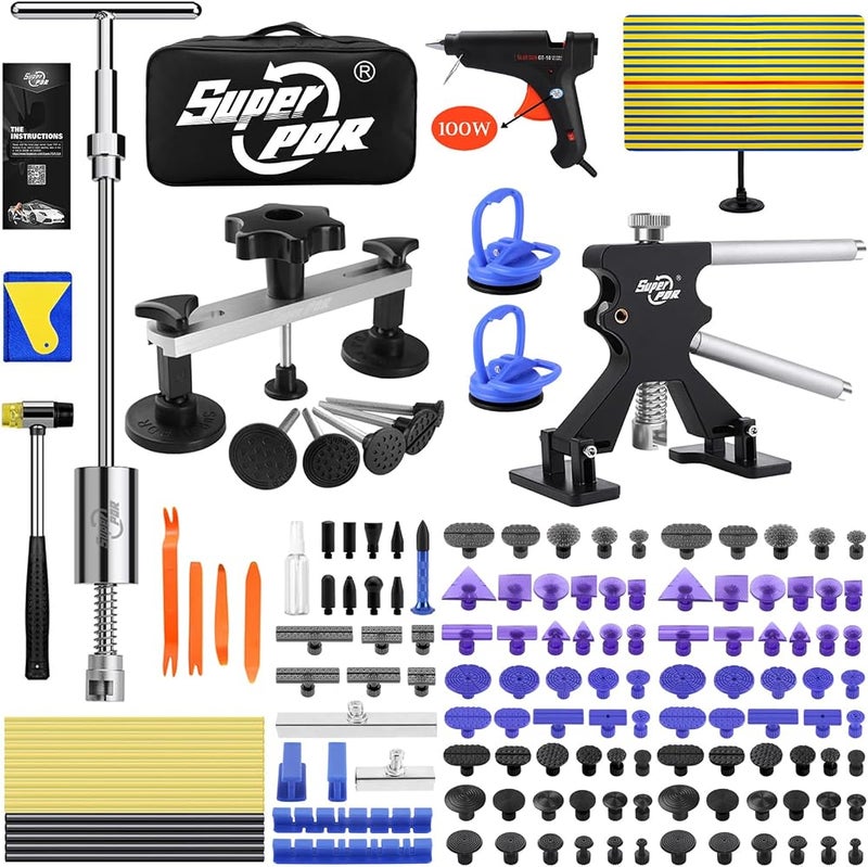 Super PDR 1 Super PDR عدة سحب انبعاجات السيارة، 169PCS عدة إزالة الانبعاجات بدون طلاء، عدة إصلاح انبعاجات البرد يمكنها إزالة 99% من انبعاجات السيارة في 30 دقيقة لإصلاح الانبعاجات الكبيرة والصغيرة والبسيطة وأضرار البرد - Image 1