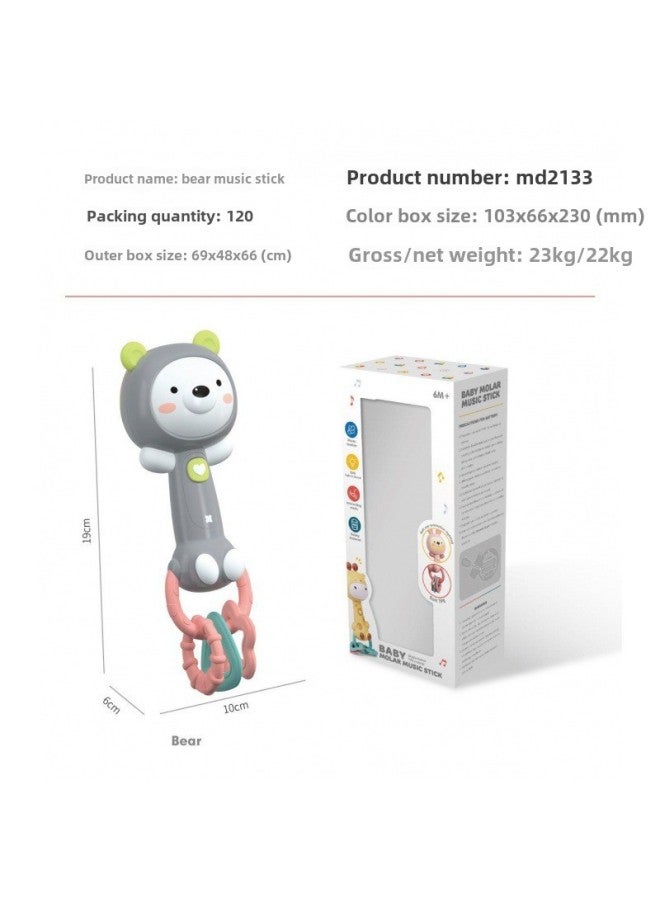 Export Baby Rattle Cartoon Tooth Gum Rhythm Stick Hand-held Soothing Bb Stick Light Music Rattle Toy-Color:Bear Bb Stick - Image 1