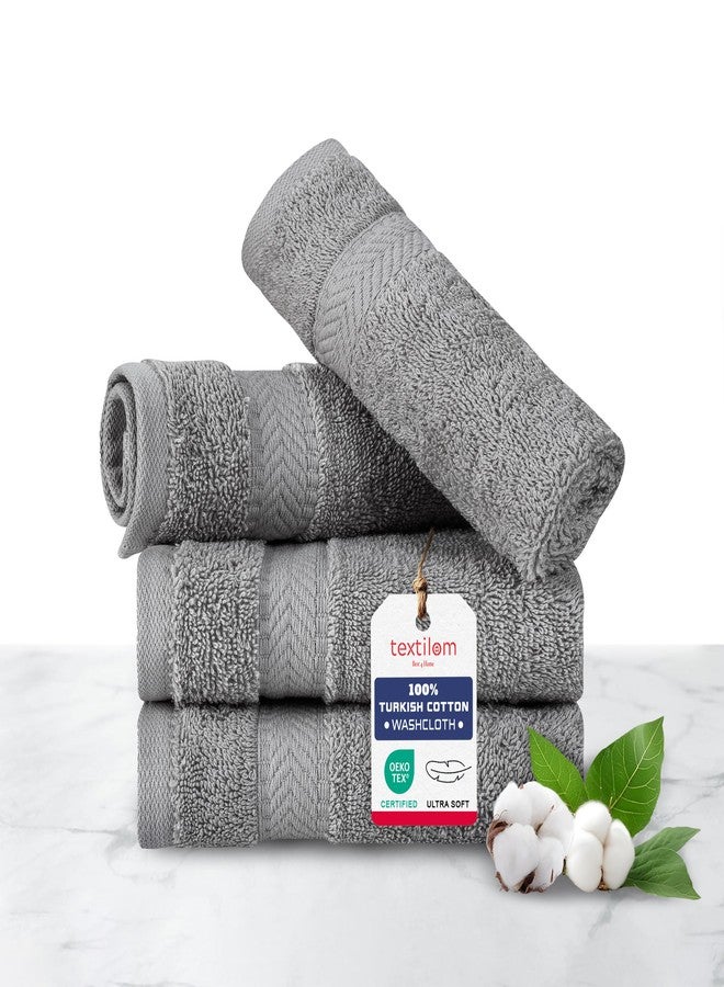 TEXTILOM 100% Turkish Cotton 4 Piece Luxury Washcloth Towel Set for Bathroom & Kitchen, Thick & Super Soft & Highly Absorbent & Quick Dry for Face and Hand- Grey - Image 1