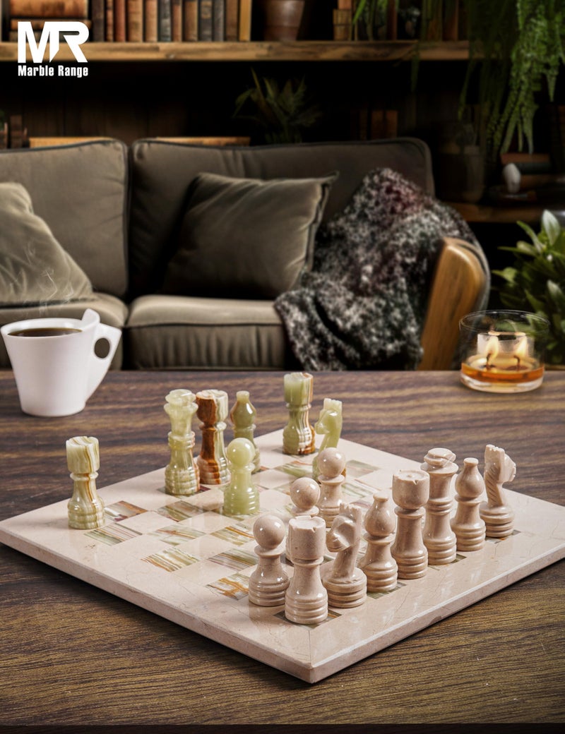 MARBLE RANGE Marble Chess Set for Adults 12" Handmade Verona & Green Board Game with 32 Chess Pieces, 2 Extra Queens & Storage Box, Luxury Travel Game, Elegant for Home Decor - Image 3