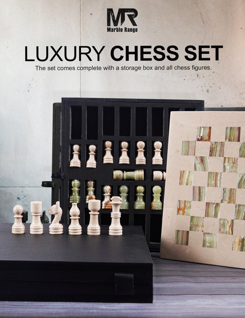 MARBLE RANGE Marble Chess Set for Adults 12" Handmade Verona & Green Board Game with 32 Chess Pieces, 2 Extra Queens & Storage Box, Luxury Travel Game, Elegant for Home Decor - Image 2