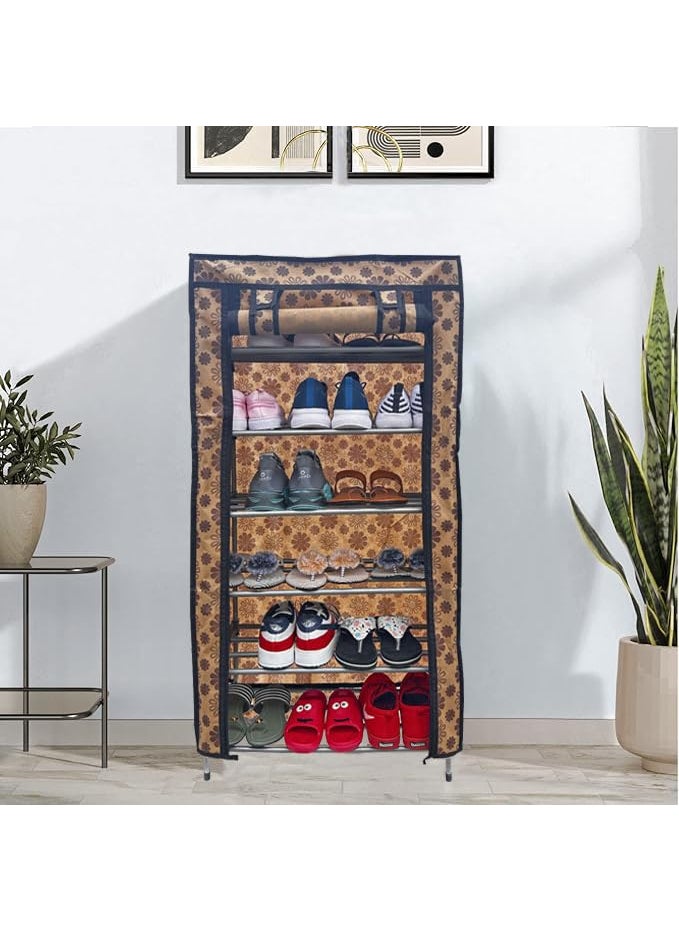 ROBMOB ROBMOB Multipurpose Collapsible 6Layer Metal Shoe Stand Shoe Organizer for Home Office Beige Metal  - Image 1