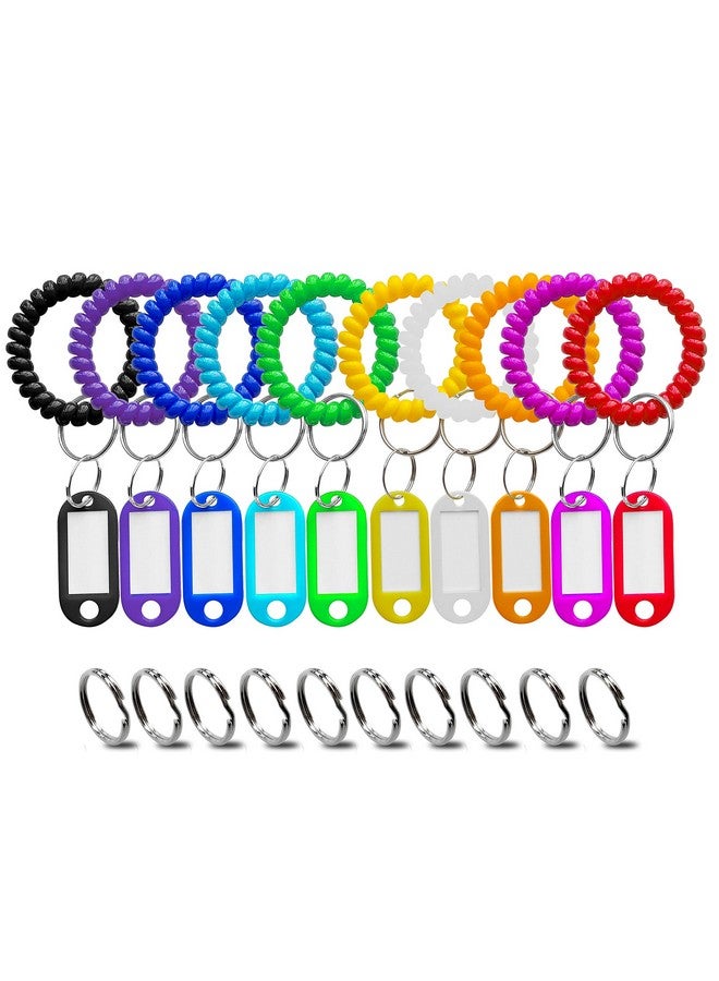 HoAoOo Wrist Keychain Key Tags Spring Spiral Stretch Coil Wristband Key Ring Key Chain For Gym Pool Id Badgekeys(10 Set) - Image 1