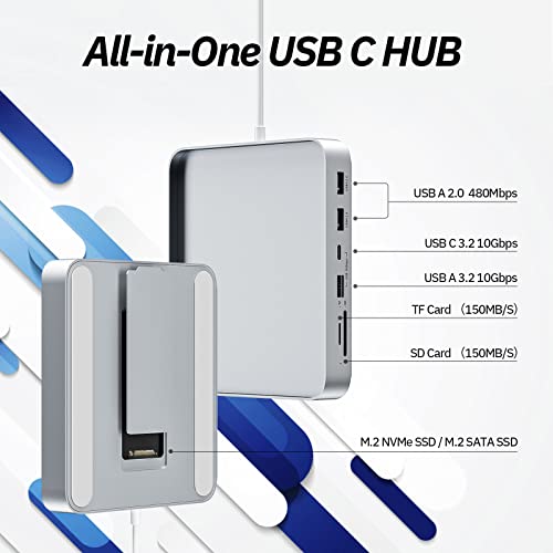 minisopuru USB C Hub for iMac 24 inch 2021/2023/2024, Minisopuru iMac Hub Support M.2 NVMe SSD, iMac Accessories for iMac M1/M3/M4, iMac Adapter with USB A/C 10Gbps, SD/TF, M.2 SSD (Not Included), Silver - Image 2