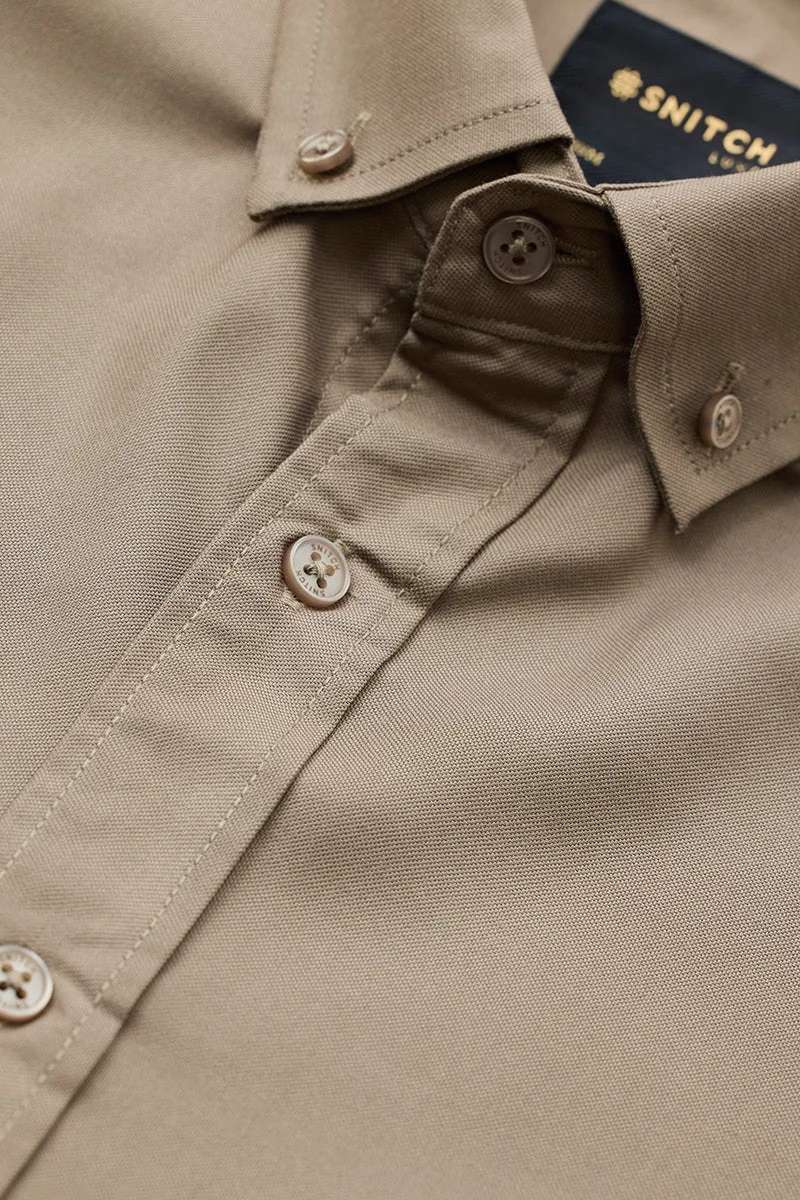 سنيتش Brown Solid Long Sleeve Slim Fit Luxe Shirt