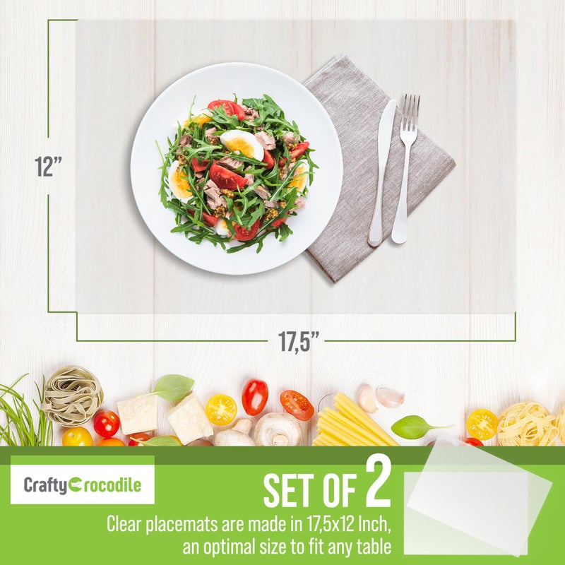 CraftyCrocodile Clear Plastic Placemats Set of 2 - Vinyl Table Protector for Dining, Kitchen, Office, Painting Table, Shelves - Heat Resistant, Crystal Clear, Wipeable Place Mats - 17.5x12 - Image 3
