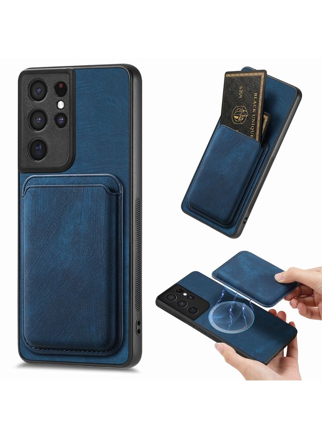 Case Cover For Samsung Galaxy S21 Ultra 5G Retro Leather Card Bag Magnetic Phone Case Blue