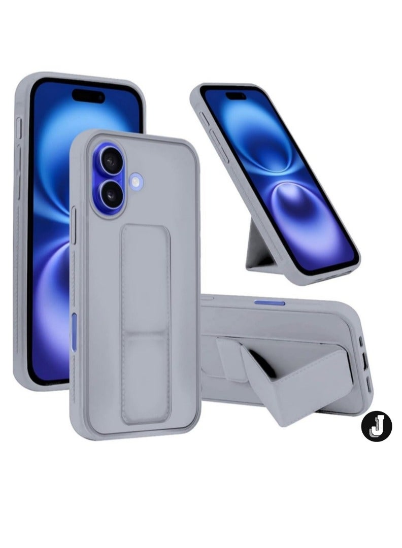 JAJEEK iPhone 16 Titanium Gray Magnetic Car Mount Case – Premium Silicone Kickstand with Hand Strap & Multi-Stand Functionality - Image 1