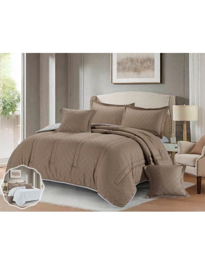 سمارت هوم مفرش صيفي نفرين يناسب سرير مقاس 200x200 سم - طقم مفارش 6 قطع فخم مصنوع من المايكروفايبر 100% ، غطاء سرير ، قابل للإستخدام على الوجهين، طقم مفارش بحشوة دبل ، طقم نوم يتكون من 6 قطع ( 1 مفرش بحشوة + 1 واقي مرتبة مطاط + 2 كيس مخدة + 2 كيس وسادة ديكورية مربعة ) مقاس المفرش 260X240 سم ومقاس واقي المرتبة 200x200 سم - Image 1