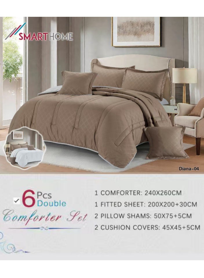 سمارت هوم مفرش صيفي نفرين يناسب سرير مقاس 200x200 سم - طقم مفارش 6 قطع فخم مصنوع من المايكروفايبر 100% ، غطاء سرير ، قابل للإستخدام على الوجهين، طقم مفارش بحشوة دبل ، طقم نوم يتكون من 6 قطع ( 1 مفرش بحشوة + 1 واقي مرتبة مطاط + 2 كيس مخدة + 2 كيس وسادة ديكورية مربعة ) مقاس المفرش 260X240 سم ومقاس واقي المرتبة 200x200 سم - Image 4