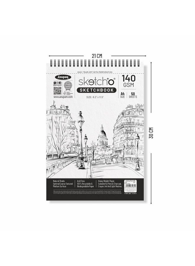 Anupam SketchO A4 Sketch Book - Top Spiral-Bound Sketchpad - Acid Free Professional Grade Drawing and Sketchbook 140 GSM - 100 Pages / 50 Sheets - Image 2