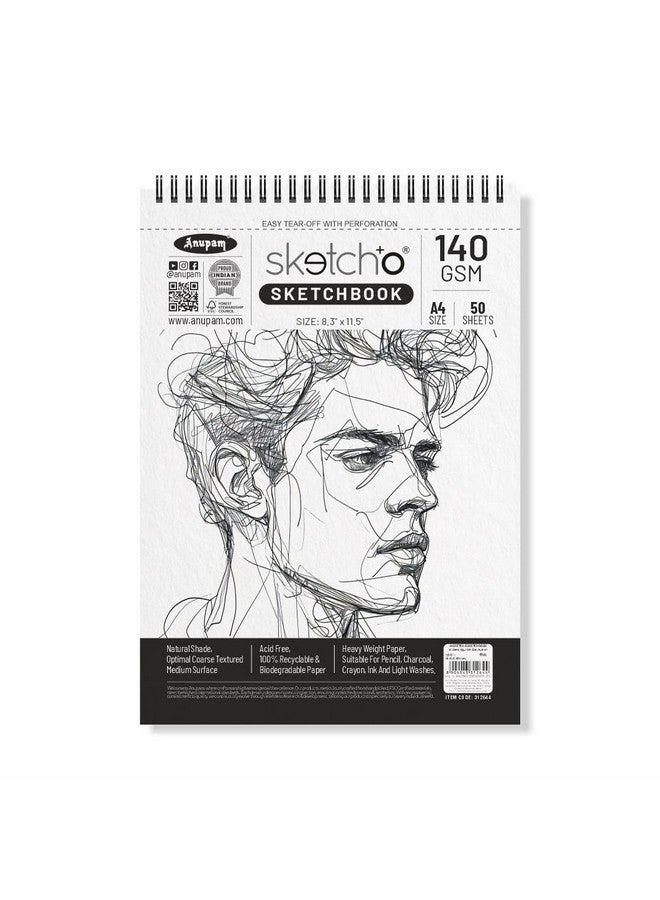 Anupam SketchO A4 Sketch Book - Top Spiral-Bound Sketchpad - Acid Free Professional Grade Drawing and Sketchbook 140 GSM - 100 Pages / 50 Sheets - Image 1