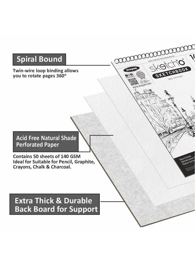 Anupam SketchO A4 Sketch Book - Top Spiral-Bound Sketchpad - Acid Free Professional Grade Drawing and Sketchbook 140 GSM - 100 Pages / 50 Sheets - Image 3