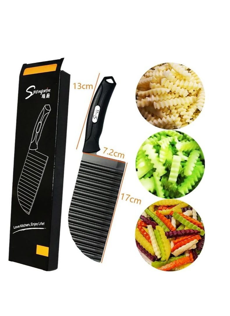 Cool Baby COOLBABY Crinkle Potato Cutter - Stainless Steel French Fries Slicer Handheld Chipper Chopper Potato Carrot Chopping Knife Home Kitchen Wavy Blade Cutting Tool Large Size 2.9" x 11.8"  - Image 5