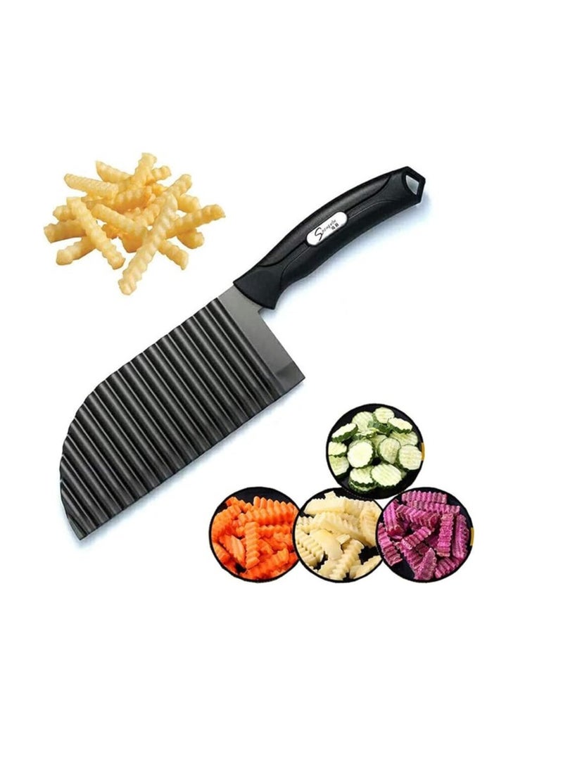 Cool Baby COOLBABY Crinkle Potato Cutter - Stainless Steel French Fries Slicer Handheld Chipper Chopper Potato Carrot Chopping Knife Home Kitchen Wavy Blade Cutting Tool Large Size 2.9" x 11.8"  - Image 1