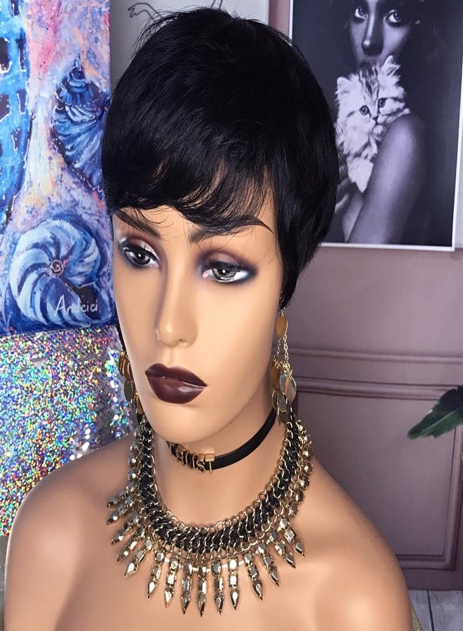 هوتكيس باروكة شعر بشري قصيرة من هوتكيس للنساء ذوات البشرة السمراء، شعر بشري طبيعي قصير مستقيم، باروكات شعر برازيلي قصيرة بقصة بيكسي، باروكات شعر بشري بدون غراء، باروكات بيكسي متدرجة، شعر أسود طبيعي 4 بوصة - Image 4
