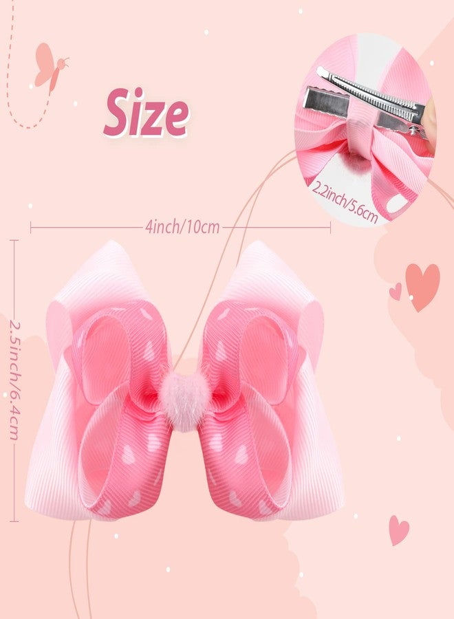 TOKUFAGU Valentine Hair Bow Large Red Clips with Pink Love Ribbon,Valentine's Day Bows for Girls Double Layer Heart Hair Clip Bow Bowknot Headwear Hairpin Alligator Clips for Women Girls - Image 2