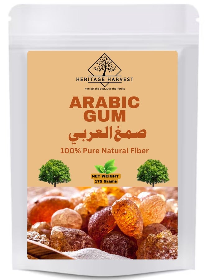 HERITAGE HARVEST 175gm (6.17oz) Premium Arabic Gum - Natural Soluble Fiber for Digestive Health, Blood Sugar Support, Weight Management, Cholesterol Control & Heart Health - Prebiotic Boost, Gut Health, No Artificial Colors or Flavors, 100% Pure & All-Natural  - Image 1