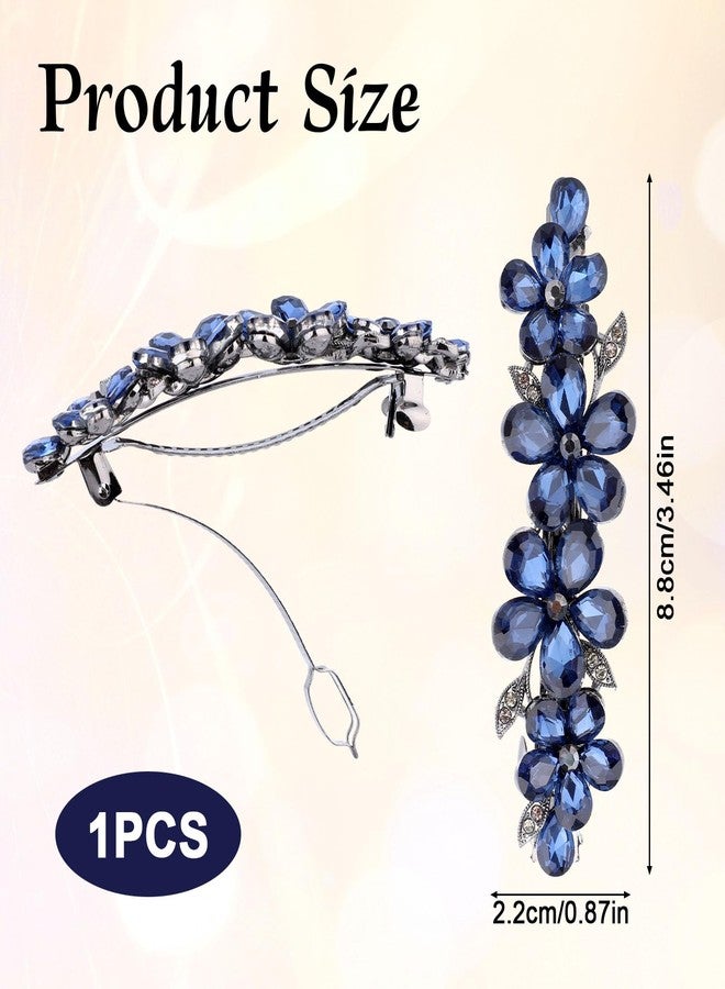 Penitue Rhinestone Hair Barrettes, Blue Flower Rhinestone Hair Clips for Women Sparkly Crystal Hairpin Decorations Supplies for Wedding Bride Bridesmaids Parties Festivals - Image 2