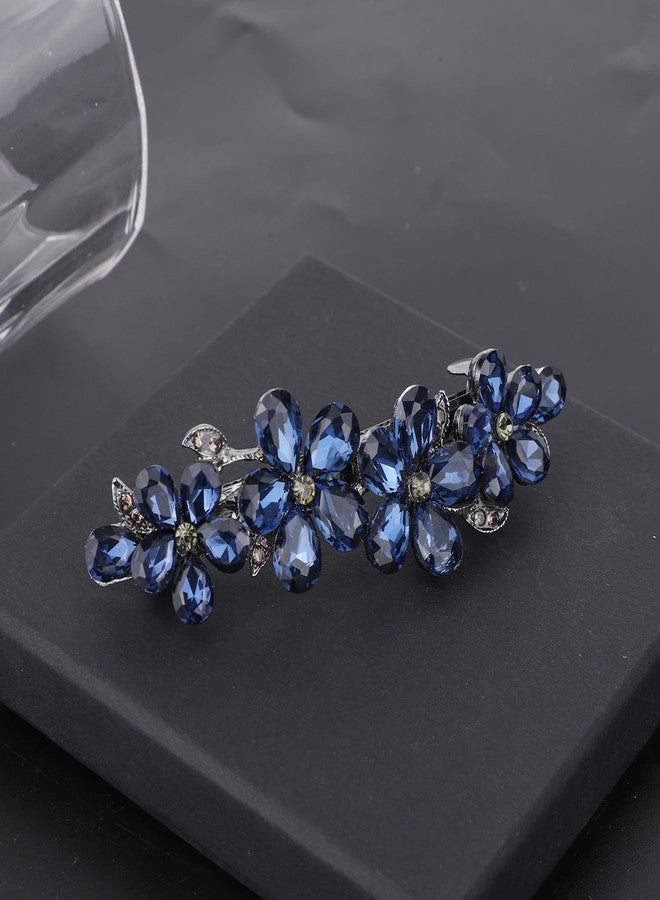 Penitue Rhinestone Hair Barrettes, Blue Flower Rhinestone Hair Clips for Women Sparkly Crystal Hairpin Decorations Supplies for Wedding Bride Bridesmaids Parties Festivals - Image 3
