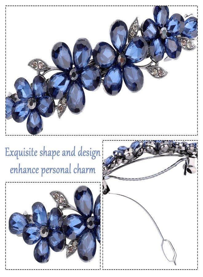 Penitue Rhinestone Hair Barrettes, Blue Flower Rhinestone Hair Clips for Women Sparkly Crystal Hairpin Decorations Supplies for Wedding Bride Bridesmaids Parties Festivals - Image 4