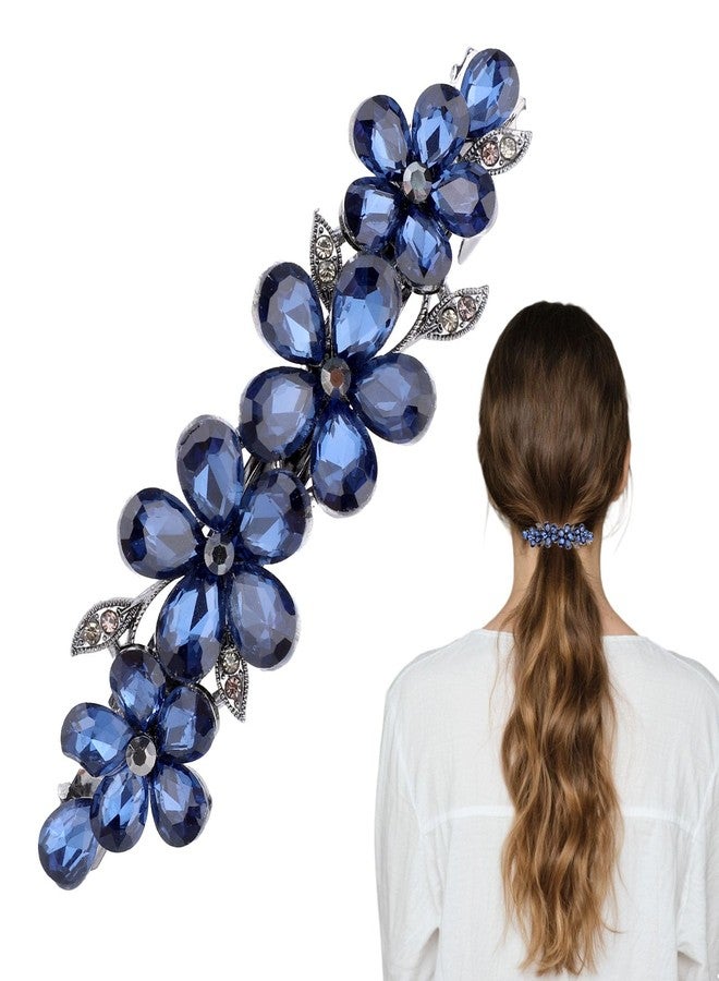 Penitue Rhinestone Hair Barrettes, Blue Flower Rhinestone Hair Clips for Women Sparkly Crystal Hairpin Decorations Supplies for Wedding Bride Bridesmaids Parties Festivals - Image 1