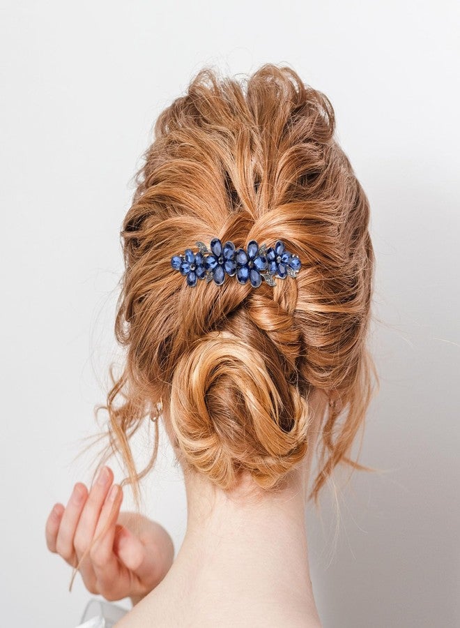 Penitue Rhinestone Hair Barrettes, Blue Flower Rhinestone Hair Clips for Women Sparkly Crystal Hairpin Decorations Supplies for Wedding Bride Bridesmaids Parties Festivals - Image 5