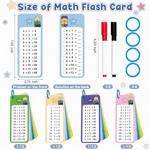 Anemeeoke 60Pack Multi Math Flash Cards Addition Subtraction Multiplication Division Flashcard with 2 Dry Erase Markers 4 Rings Educational Times Table Flashcards for Classroom Home - Image 5