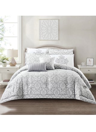 Bedding Comforter Set 8-Pcs King Size Solid Yarn Dyed Bed Set Fits 200 x 200 Cm All Season 350GSM Feather Silk Fill,Grey - pzsku/Z2AE57B6DDFD004B97AF1Z/45/_/1720165011/cb9e89f0-475d-484c-ac45-2852150cbc4b