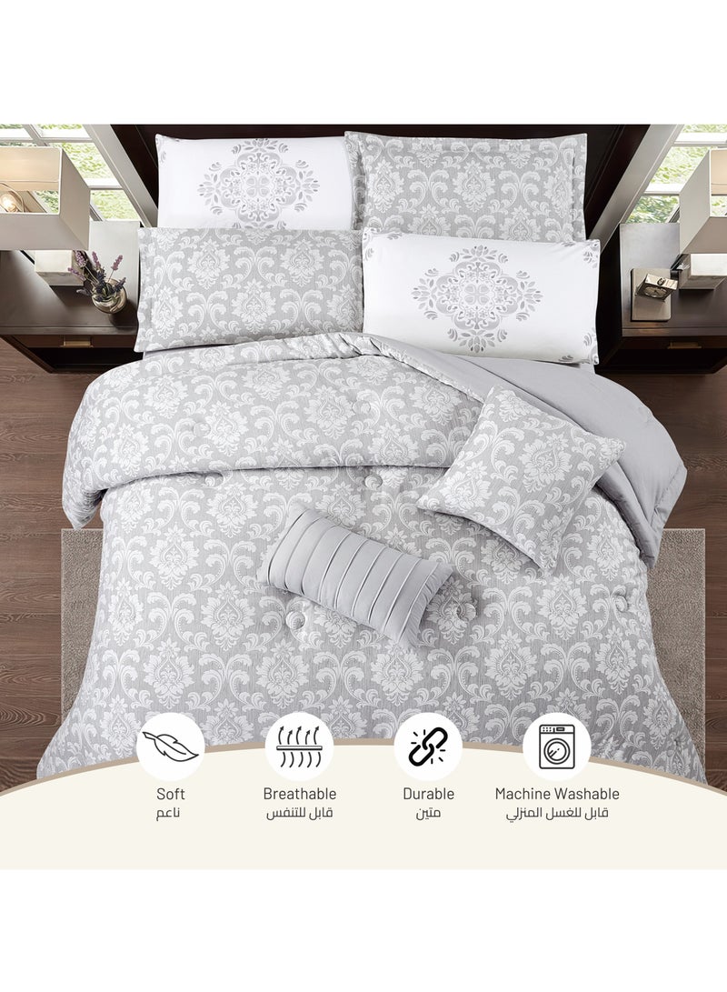 Bedding Comforter Set 8-Pcs King Size Solid Yarn Dyed Bed Set Fits 200 x 200 Cm All Season 350GSM Feather Silk Fill,Grey