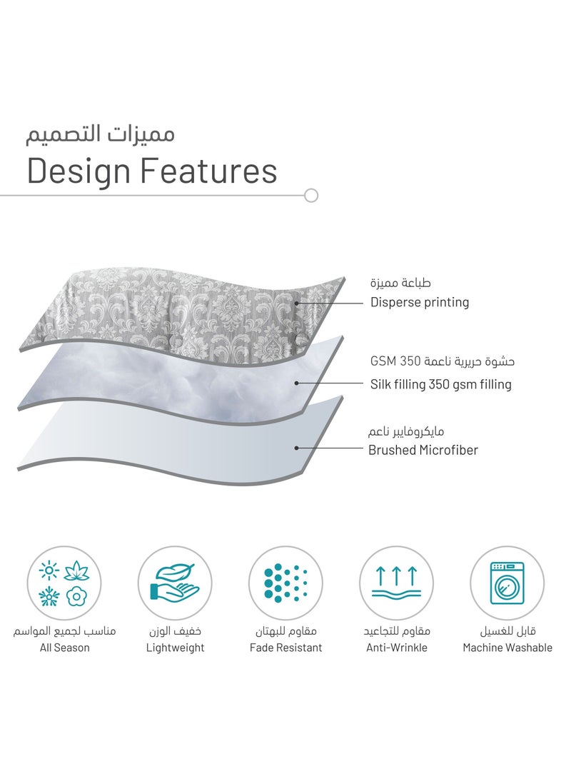 Bedding Comforter Set 8-Pcs King Size Solid Yarn Dyed Bed Set Fits 200 x 200 Cm All Season 350GSM Feather Silk Fill,Grey