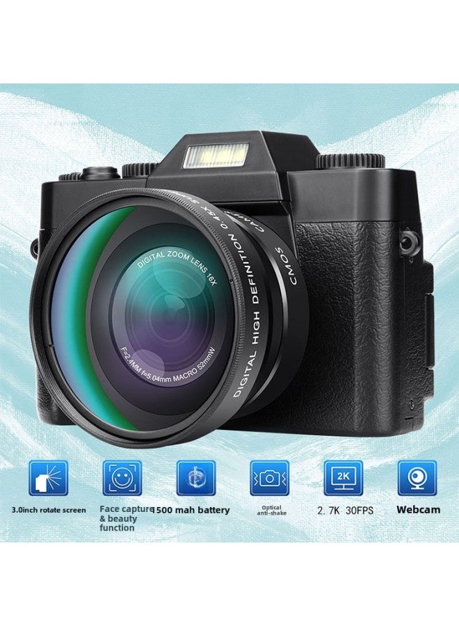 Generic English R10 4K HD 75 Million Pixel Entry Micro Single Digital Home Travel WIFI Camera-Body Color:Standard English Version Black Standard + Wide-angle Mirror  - Image 1