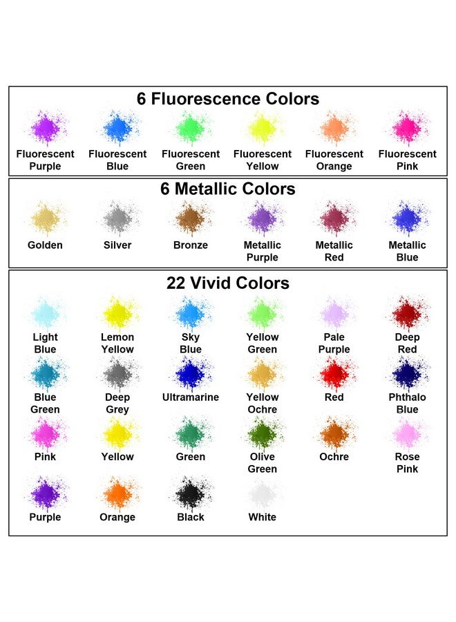 FansArriche Airbrush Paint Set 34 Colors Acrylic Air Brush Paint Kit With 2 Thinner Ready To Spray Water Based Opaque & Neon Colors For Beginners Artists Diy Projects 20 Ml/Bottle - Image 2