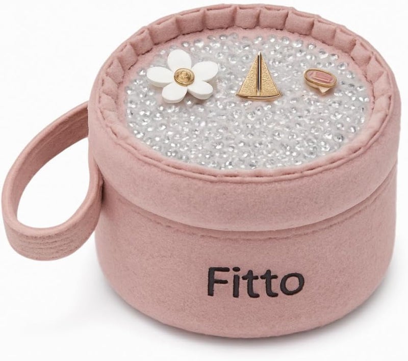 Fitto Small Round Wool Makeup Bag with Handle - Pink Portable Makeup Organizer for Travel and Everyday Use - Image 1
