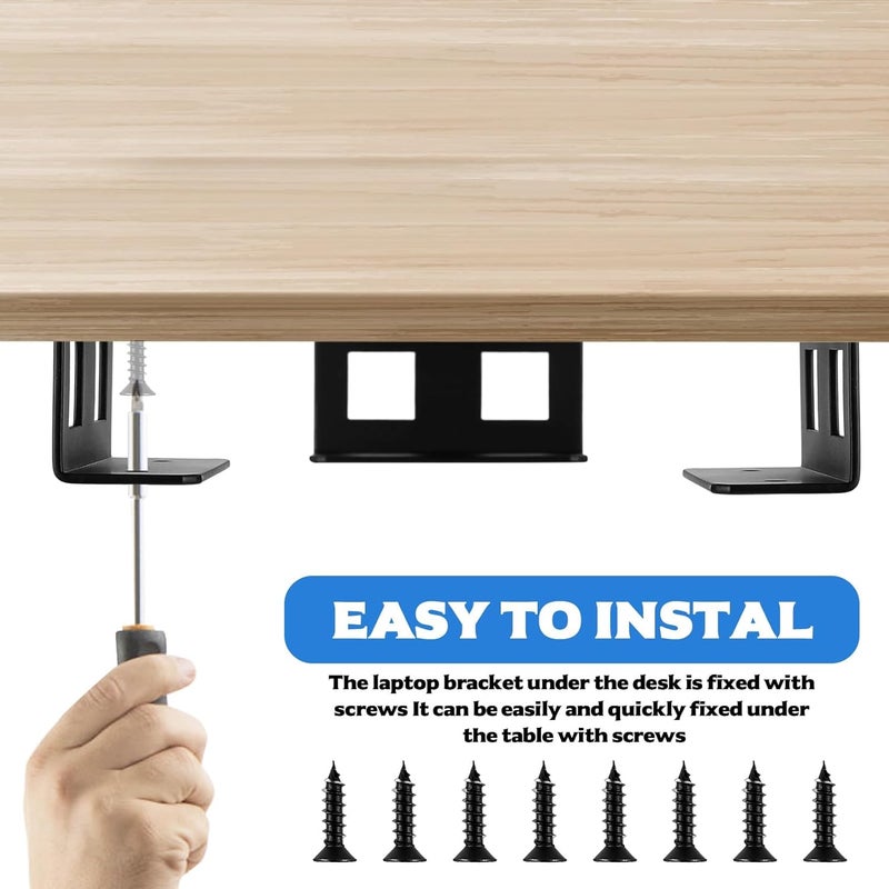 KASTWAVE 3 Pcs Under Desk Laptop Mount & Tablet Holder, Heavy Duty Metal Under Table Storage Organizer Rack Shelf for PC, Keyboard, Cable Box, Space-Saving Solution (Black) - Image 4