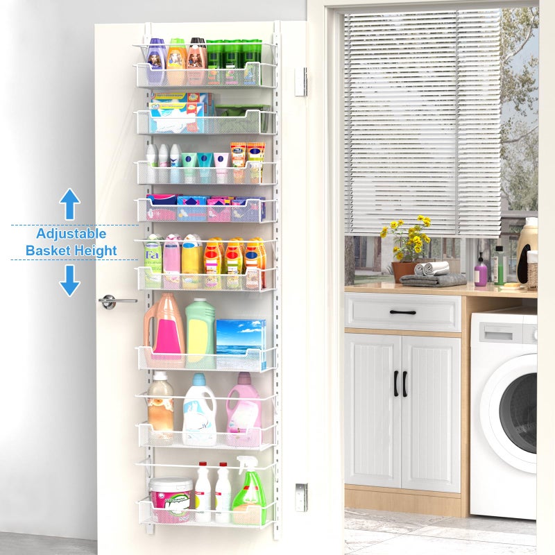 VyGrow Over the Door Pantry Organizer, 8-Tier Over the Door Organizer with Adjustable Basket, Pantry Door Organization for Pantry Kitchen Storage Room Spice Rack, White - Image 2